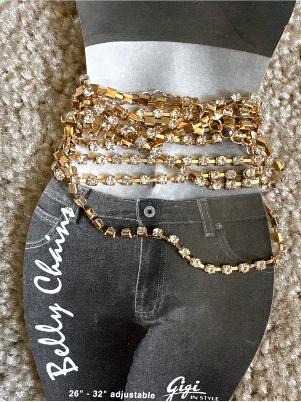 Gold Double Crystal Chain Waist Belt